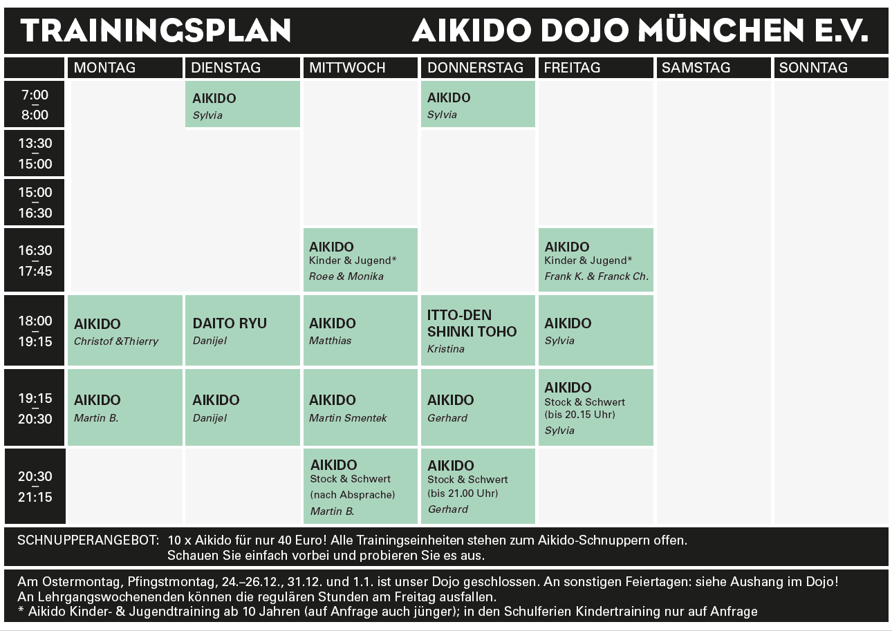 Trainingsplan Aikido Dojo München
