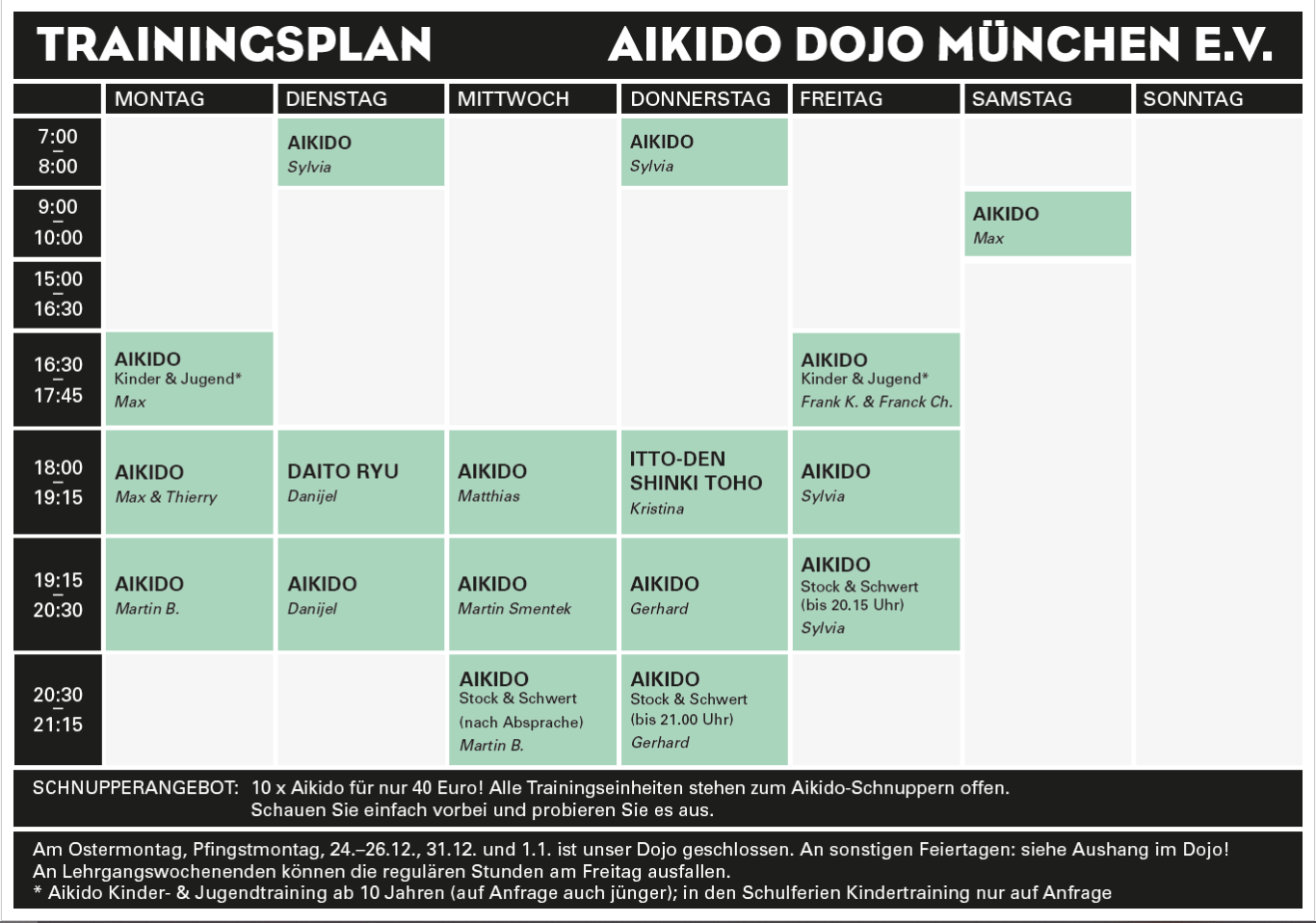 Trainingsplan Aikido Dojo München